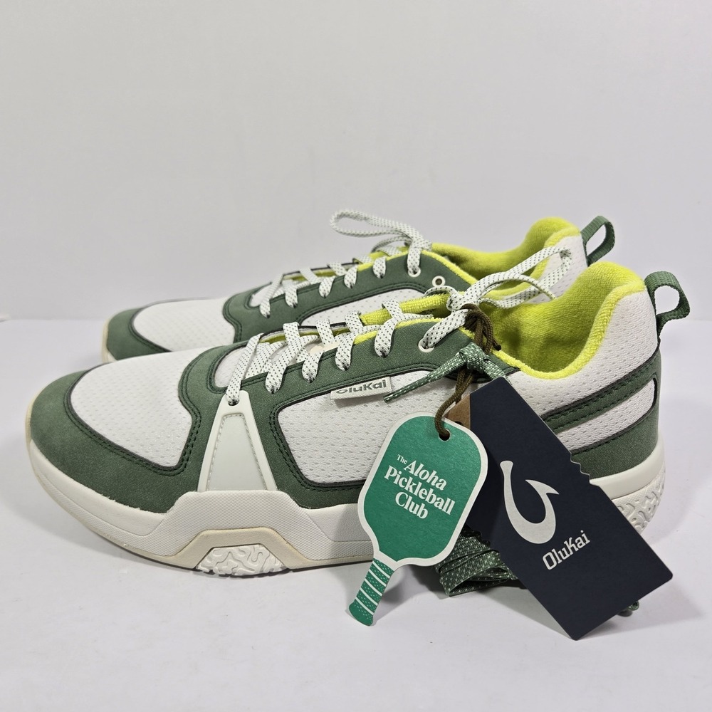 Olukai Anau Pickleball Court Sneakers Shoes Men's 11 Bright White Leaf Green NEW - Picture 1 of 6